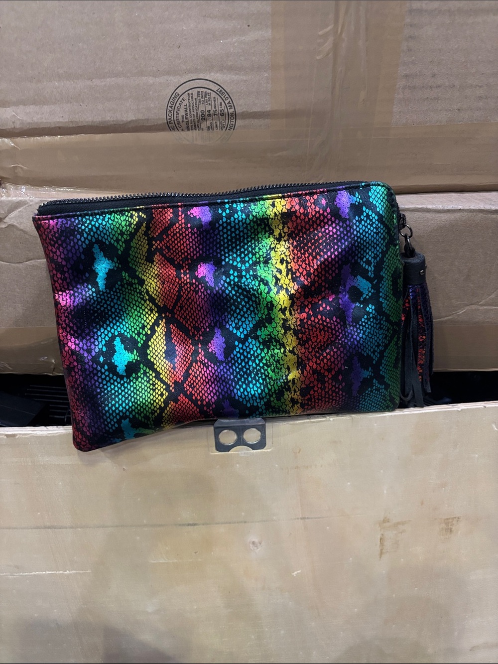 Multicolor Rainbow Snake-Print Zip Wristlet Clutch
